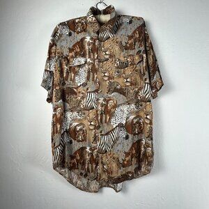 Muhle Mens Handmade in Zululand Safari Animal Print Shirt Short Sleeve Button Up